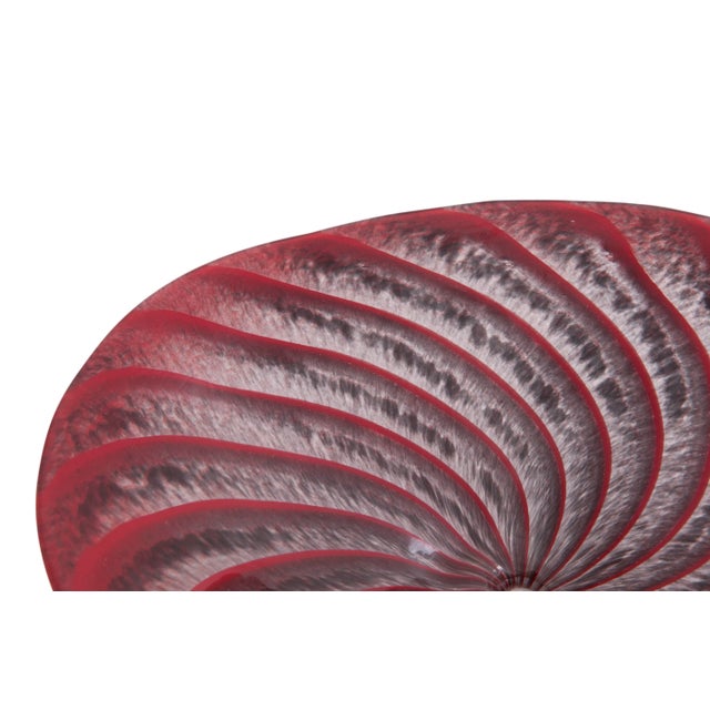 Contemporary Vintage Footed Red Art Glass Spiral Dish For Sale - Image 3 of 6