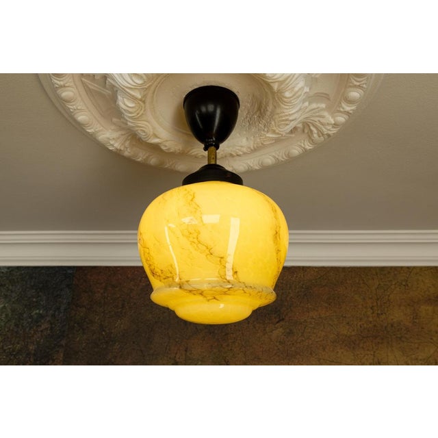 Art Deco Ivory and Brown Marbled Glass Pendant Light, Germany, 1930s For Sale - Image 3 of 18