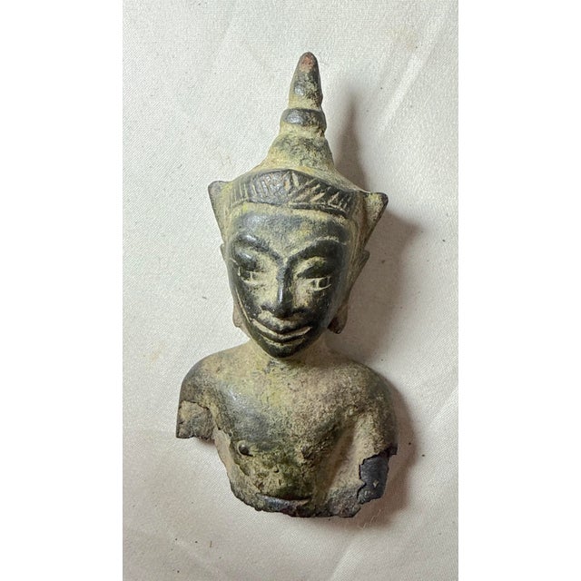 Rare Antique 17th Century Handmade Bronze Thailand Buddha Bust Statue Fragment For Sale - Image 11 of 11