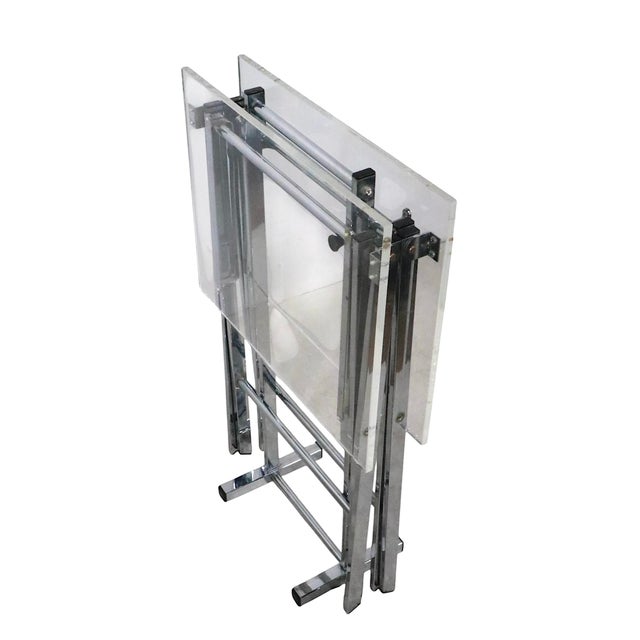 Post Modern Hollywood Regency Lucite Chrome Folding Table Set C 1970's For Sale - Image 10 of 12