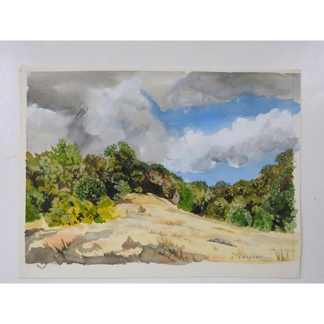 Rustic Vintage Hillside Landscape Watercolor Painting For Sale - Image 3 of 4