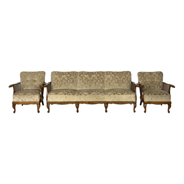 Vintage Chippendale Sofa and Armchairs, 1960s, Set of 3 For Sale