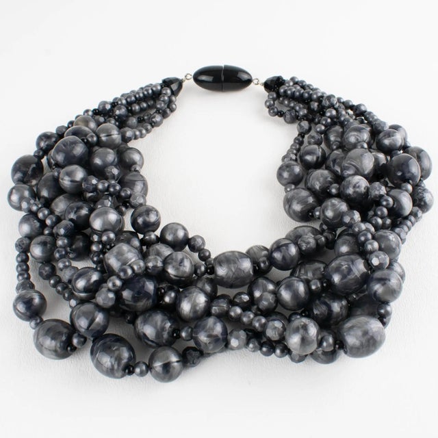 Angela Caputi Stormy Gray Beaded Multi-Strand Resin Necklace For Sale In Atlanta - Image 6 of 11