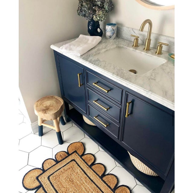 5'x8' Scallop Jute Navy Hand Made Rug, Bohemian Decor For Sale - Image 11 of 12