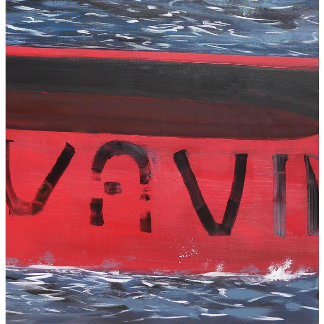 Blue Moisés Villafuerte "Salvavida" Blue, Red, and White Contemporary Seascape Painting with Texts, 2023 For Sale - Image 8 of 11