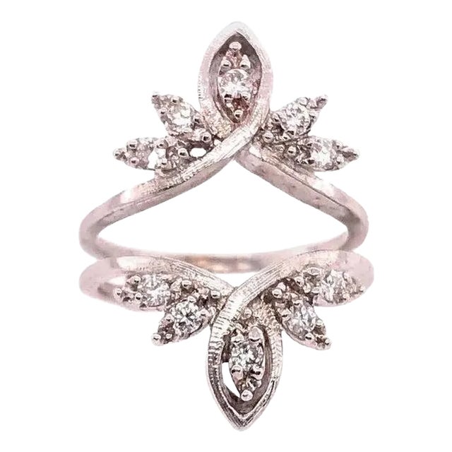 14 Karat White Gold Interlocking Engagement Ring Guard For Sale