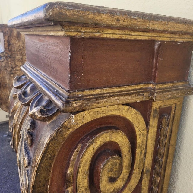17th Century Italian Baroque Carved, Painted and Gilded Wood Wall Brackets, Set of 2 For Sale - Image 13 of 18