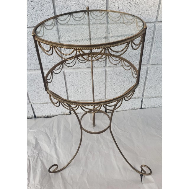 Hollywood Regency Hollywood Regency Gilt Metal Ornate and Glass Top Candle Stand Plant Stand For Sale - Image 3 of 8