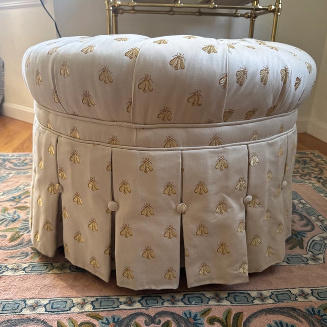 Early 21st Century Napoleonic Golden Bee Tufted Ottoman For Sale - Image 10 of 12