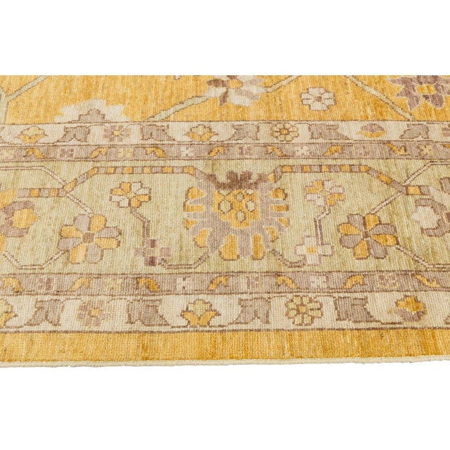 Saffron 12x15 Modern Oushak Style Hand-Knotted Wool Area Rug – Golden Saffron & Sage For Sale - Image 8 of 11