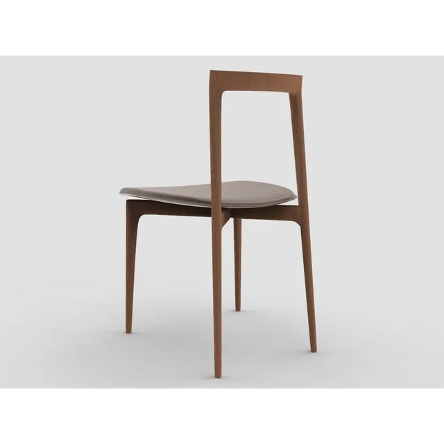 Contemporary Modern Linea 646 Grey Chair in Brown Leather and Wood by Collector Studio For Sale - Image 3 of 5