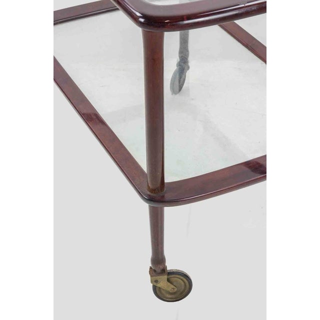 1950s Vintage Serving Trolley in Wood and Brass by Cesare Lacca, Italy, 1950s For Sale - Image 5 of 9