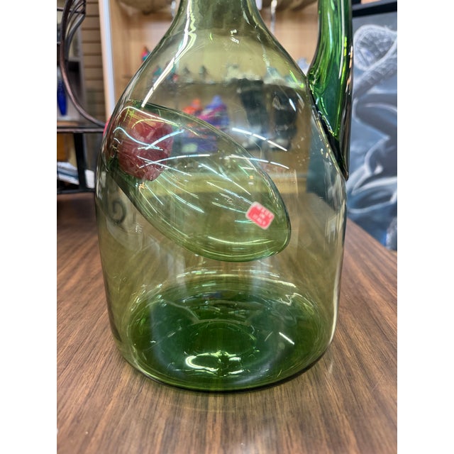 Italian Vintage Italian Demijohn Green Glass Wine Decanter With Plugs and Ice Chamber For Sale - Image 3 of 6