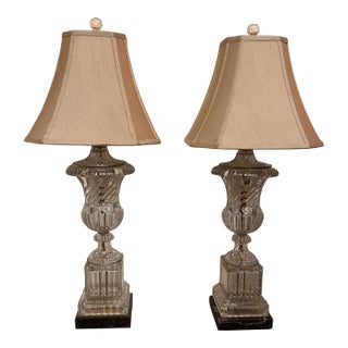 Baccarat Style Swirl Crystal Urn Lamps - A Pair For Sale