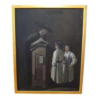 1960s Framed Judaica Oil Painting on Canvas For Sale