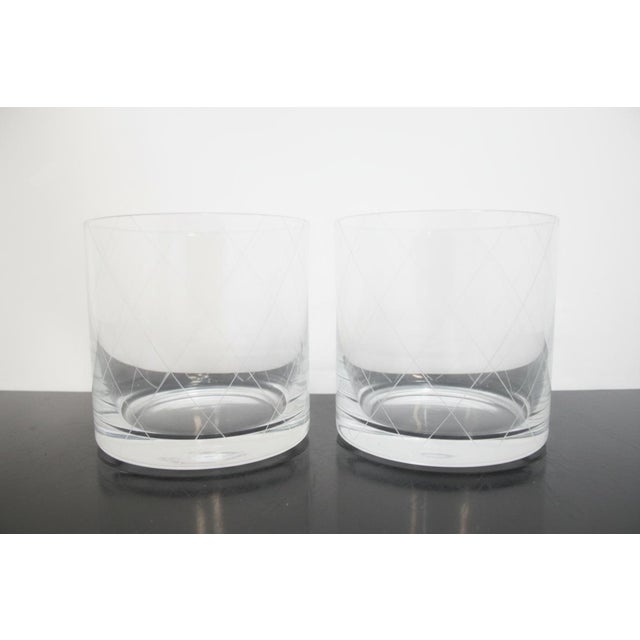 Mid-Century Modern Tiffany & Co Crystal Diamond Criss Cross Double Old Fashioned Low Ball Glass Set For Sale - Image 3 of 8