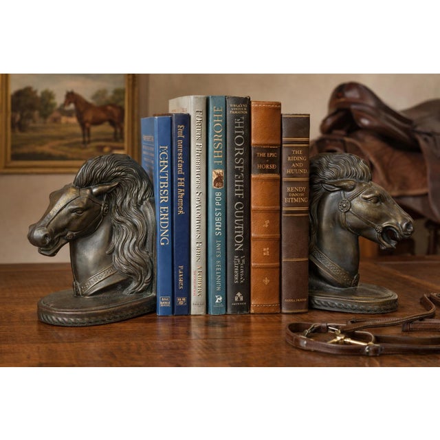 Mid-Century Modern Rare Vintage Pair of BMR Cast Bronze Horse Head Bookends – Mid‑Century Equestrian Decor for Horse Lovers, Ralph Lauren Decor & Ranch Decor For Sale - Image 3 of 8