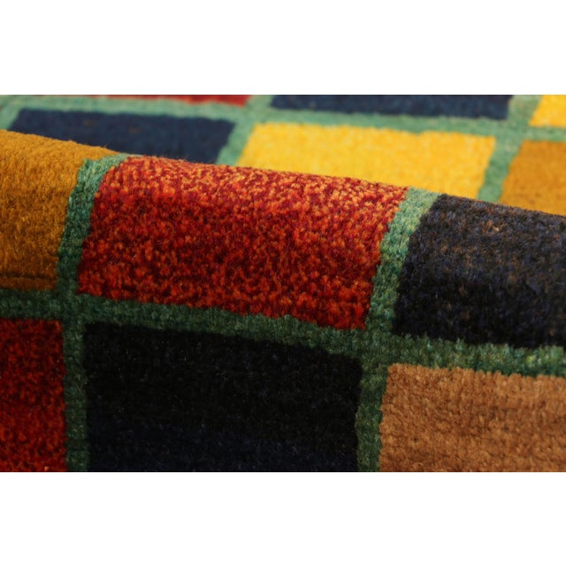 Red Vintage Gabbeh Turkish Rug With Polychromatic Squared Pattern - Rug & Kilim For Sale - Image 8 of 8