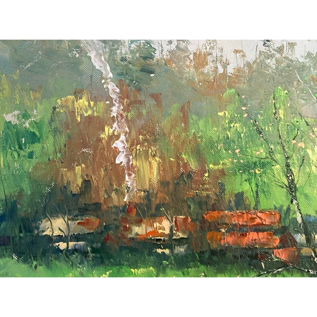 Impressionist Signed A. Furukawa Impressionist MCM Oil on Canvas, Rural Scene With Freight Train For Sale - Image 3 of 8
