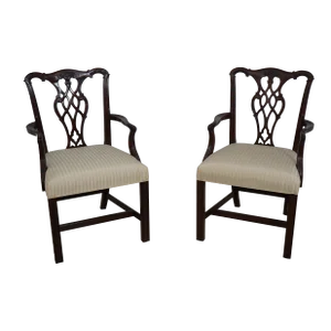 Pair Councill Craftsmen Chippendale Carved Open Armchairs
