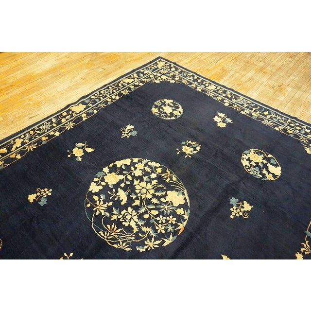 1920s 1920s Antique Blue Rectangle Floral Deco Room Size Knotted Chinese Peking Rug For Sale - Image 5 of 6