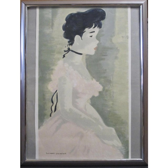 Romantic framed art print by Suzanne Eisendieck, celebrated for her graceful depictions of women. This piece captures a...