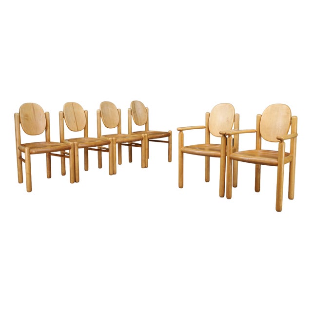 Danish Modern Sculptural Beechwood Dining Chairs attributed to Vamdrup Stolefabrik, 1970, Set of 6 For Sale