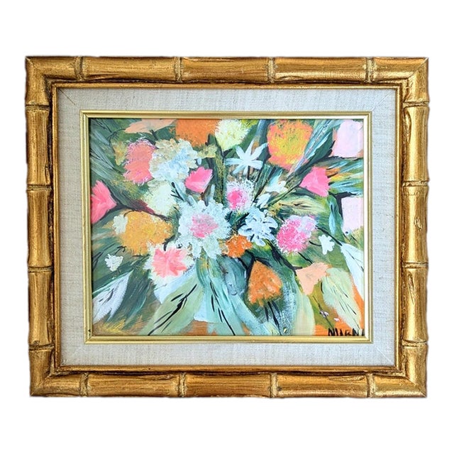 Original Abstract Still Life Floral Bouquet Painting Framed For Sale