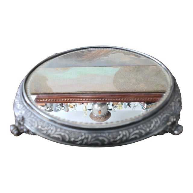 Vintage Pre Mid Century Silvered Table Mirror Plateau For Sale
