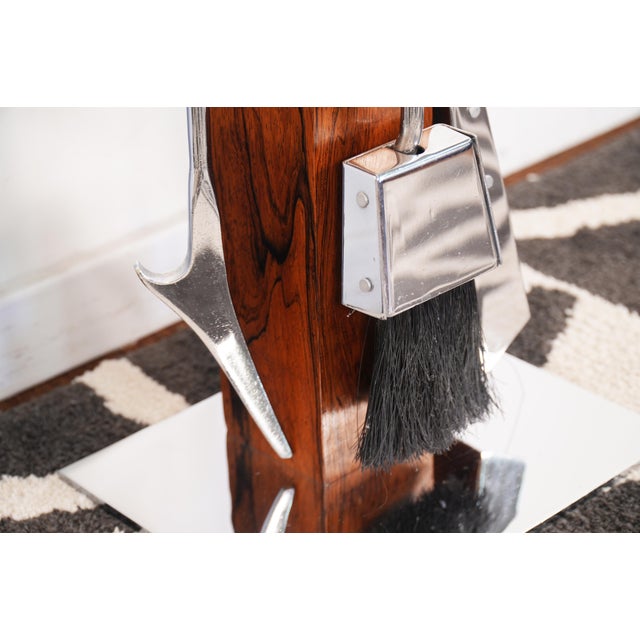1960s Alessandro Albrizzi Rosewood & Chrome Fireplace Toolset - Italy For Sale - Image 10 of 10