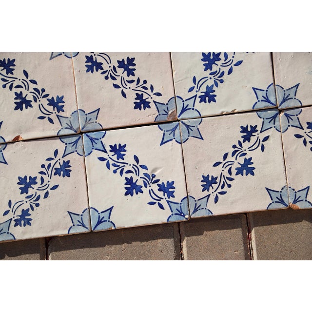 Antique 19th Century Portuguese Tiles With Floral Garland and Star Motif Set of 75 For Sale - Image 15 of 18