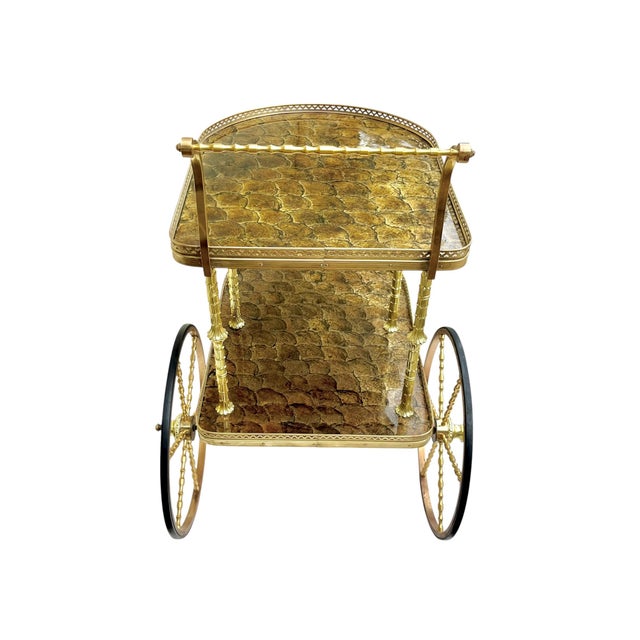 Mid-Century Brass & Tortoise Bar Cart in the Style of Maison Jansen For Sale - Image 11 of 18