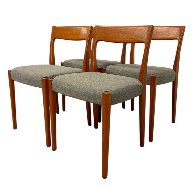 1970s Set of 4 Mid Century Modern Dining Chairs With Sculpted Wood Frames and Upholstered Seats For Sale - Image 4 of 10