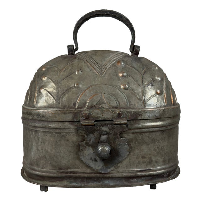 Vintage Turkish Ethnic Embossed Silver-Plated Copper Jewelry Box For Sale