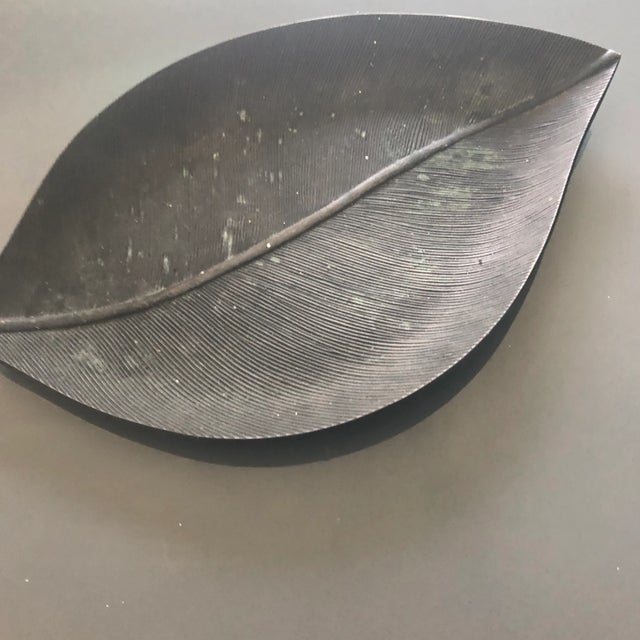 Tribal Patinad Black Decorative Metal Leaf Tray For Sale - Image 3 of 8