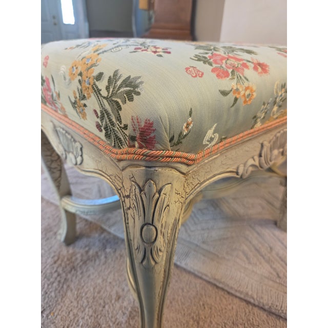 Antique White Vintage French Louis XV Style White Painted & Custom Upholstered Window Bench For Sale - Image 8 of 11