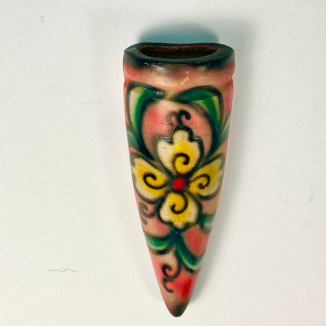Red 1940s Vintage Southwestern Navajo Mexican Style Chalkware Wall Pocket For Sale - Image 8 of 14