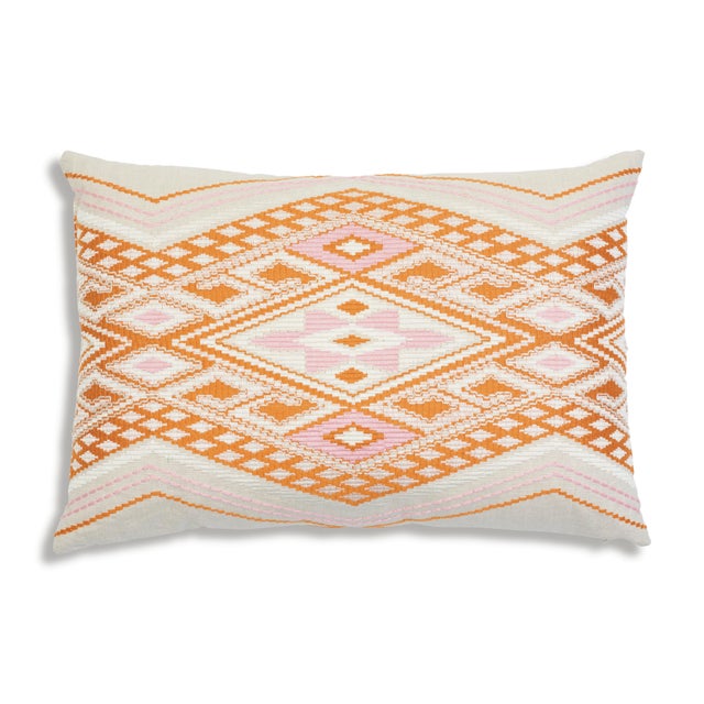 Schumacher Bayeta Pink and Orange Embroidery Pillow For Sale In New York - Image 6 of 6