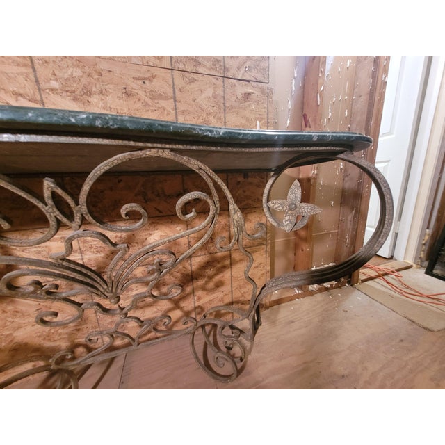 Art Deco Style Green Marble Console Table With Wrought Iron Base For Sale - Image 9 of 15