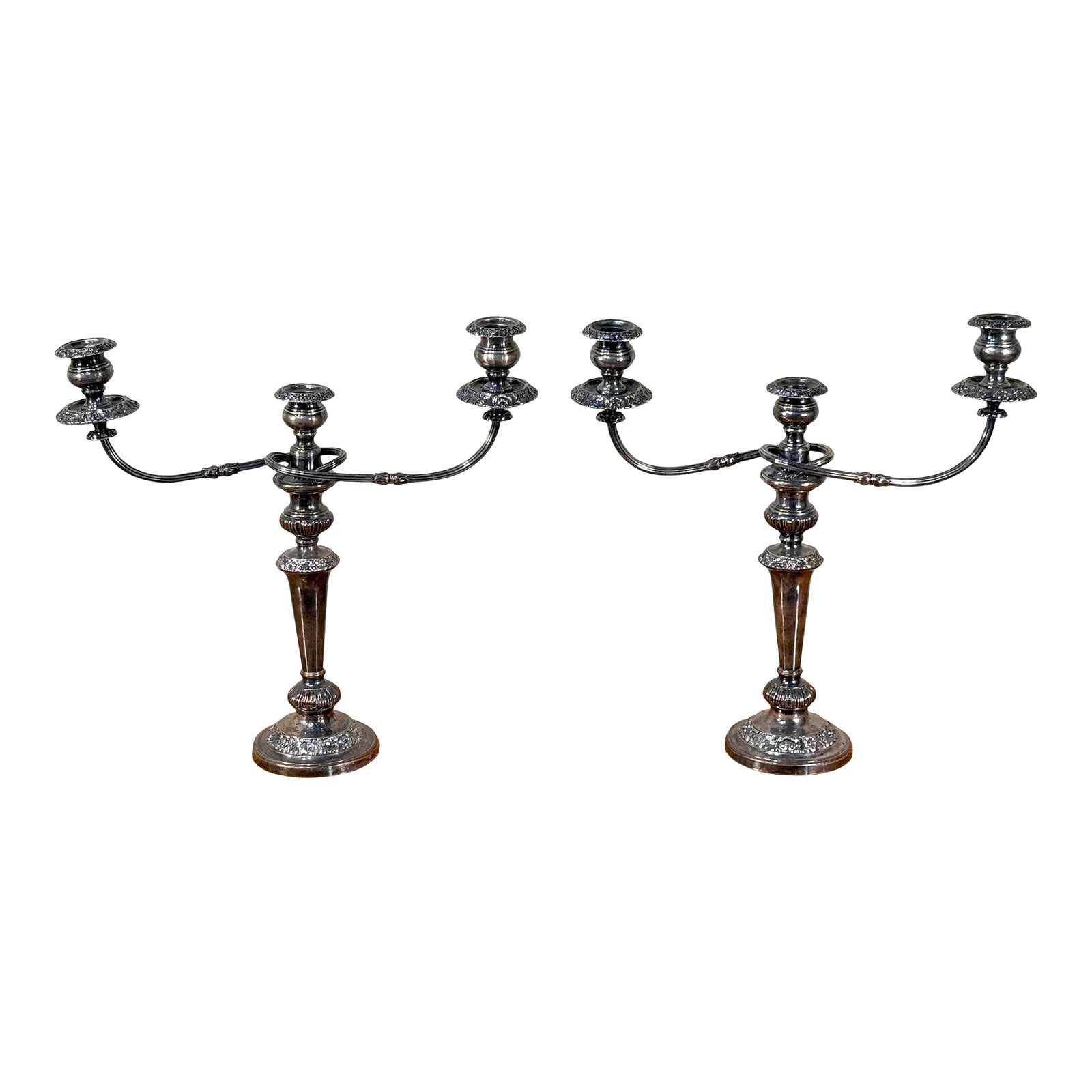 Antique Edwardian Silver Plated 3-Arm Candelabras - A Pair