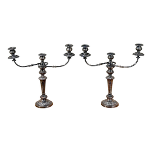 Antique Edwardian Silver Plated 3-Arm Candelabras - A Pair