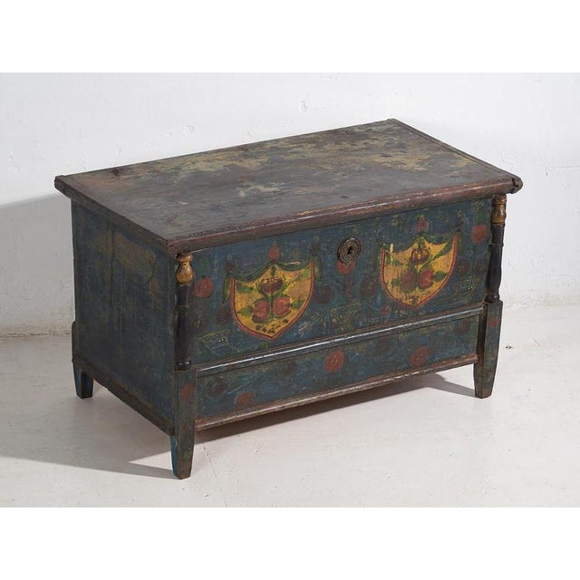 Indigo Blue Antique Bridal Trunk, 1850s For Sale - Image 3 of 18