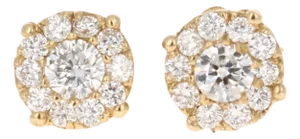0.57 Carat Round Cluster Diamond Yellow Gold Stud Earrings, A Pair