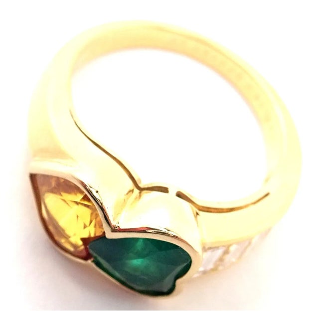 Authentic Van Cleef & Arpels 18k Gold Diamond Emerald Yellow Sapphire Ring Paper Metal: 18k yellow gold Measurements:...