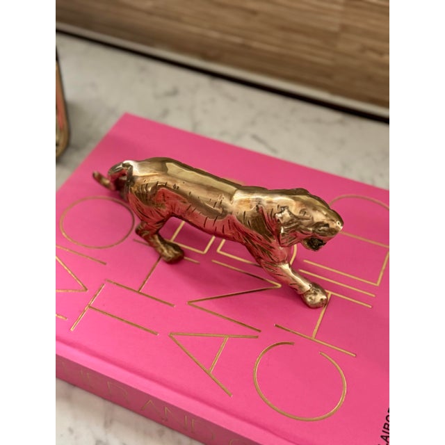 Mid-Century Modern Vintage Solid Brass Tiger For Sale - Image 3 of 8