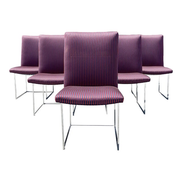 1970s Vintage Chrome Dining Chairs by Milo Buaghman for Thayer Coggin - Set of 6 For Sale