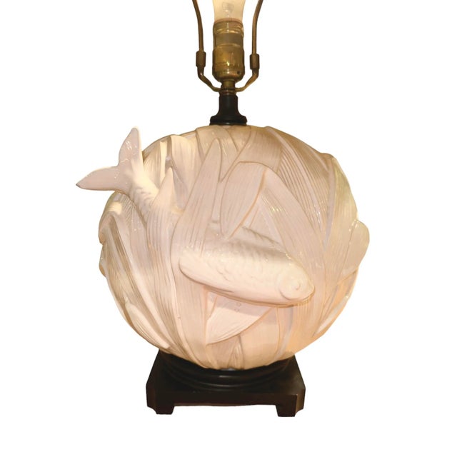 Mid 20th Century Vintage Coy Fish Relief Lamp With Green Shade For Sale - Image 5 of 10