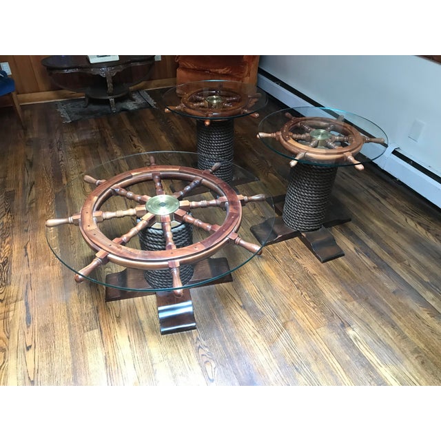 1980s Nautical Wood Ship Wheel Coffee Table Set 3 Pieces Chairish