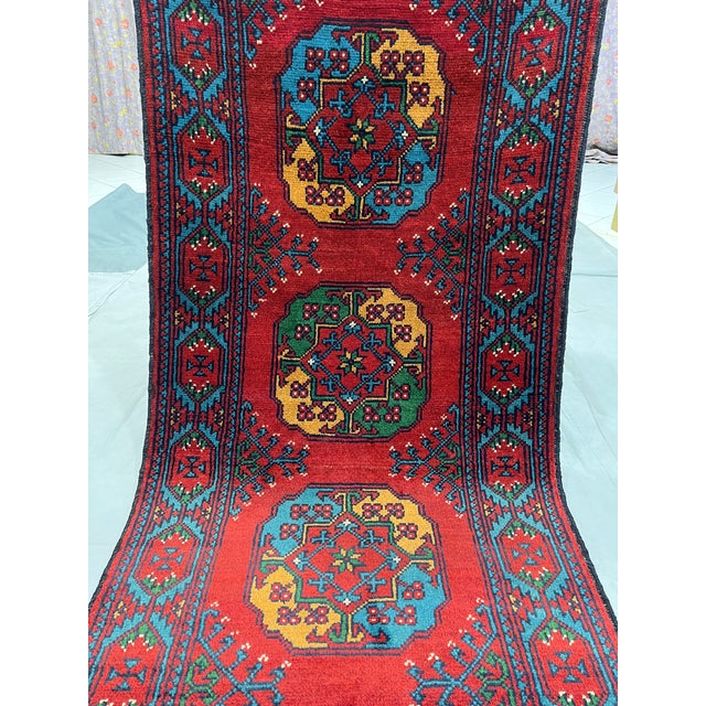 Red Philpa Tribal Wool Runner Rug With Geometric Medallions, 2'7