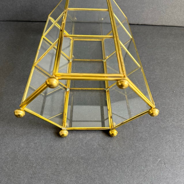Vintage Brass & Glass Display Shelf Petite Footed Curio Display Cabinet Miniature Case For Sale - Image 10 of 10